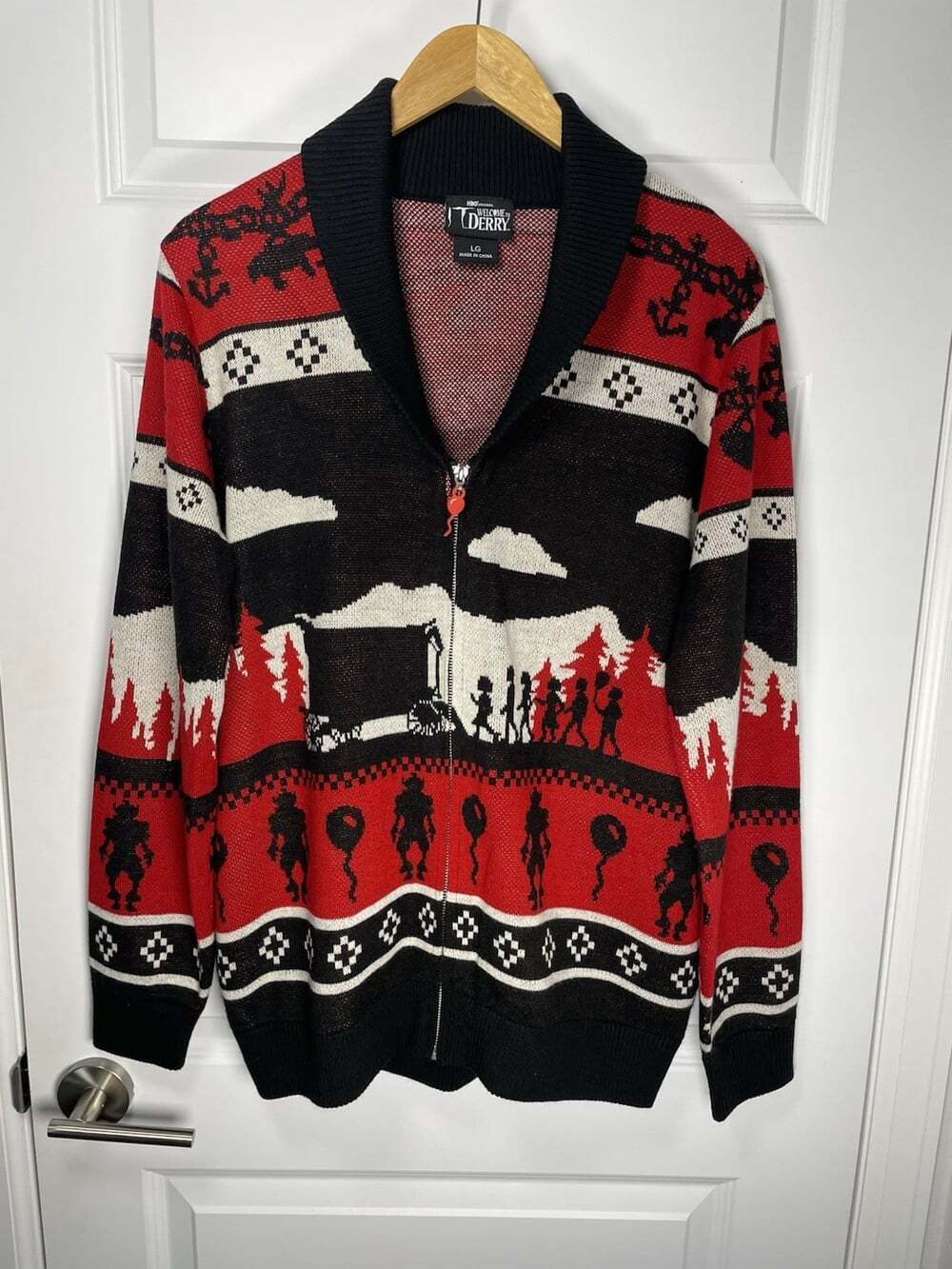 Steven King IT Cardigan Sweater L Full Zip Pockets Pennywise Welcome Derry EUC